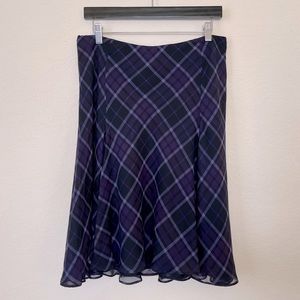 American Living Purple Black Plaid Layered Flowy Midi Skirt